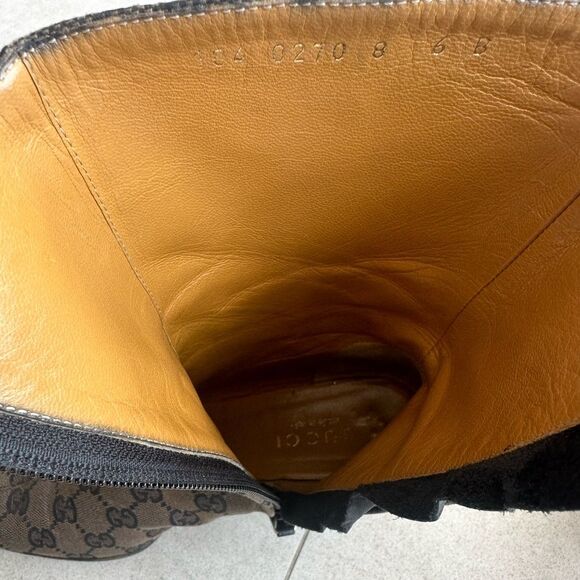 Gucci Vintage 90'S Brown GG Monogram Canvas Boots Wood Heels US 6B - Picture 15 of 16